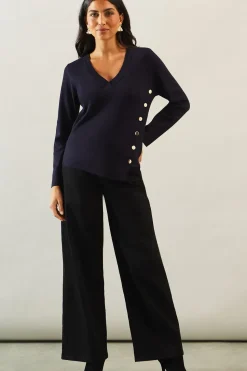 Button V Neck Jumper