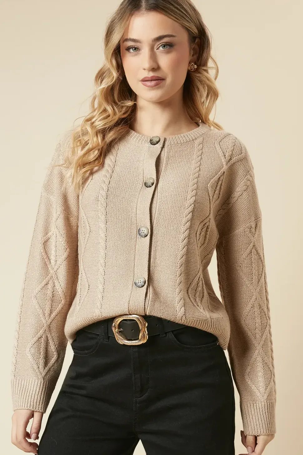 Cable Front Button Down Cardigan