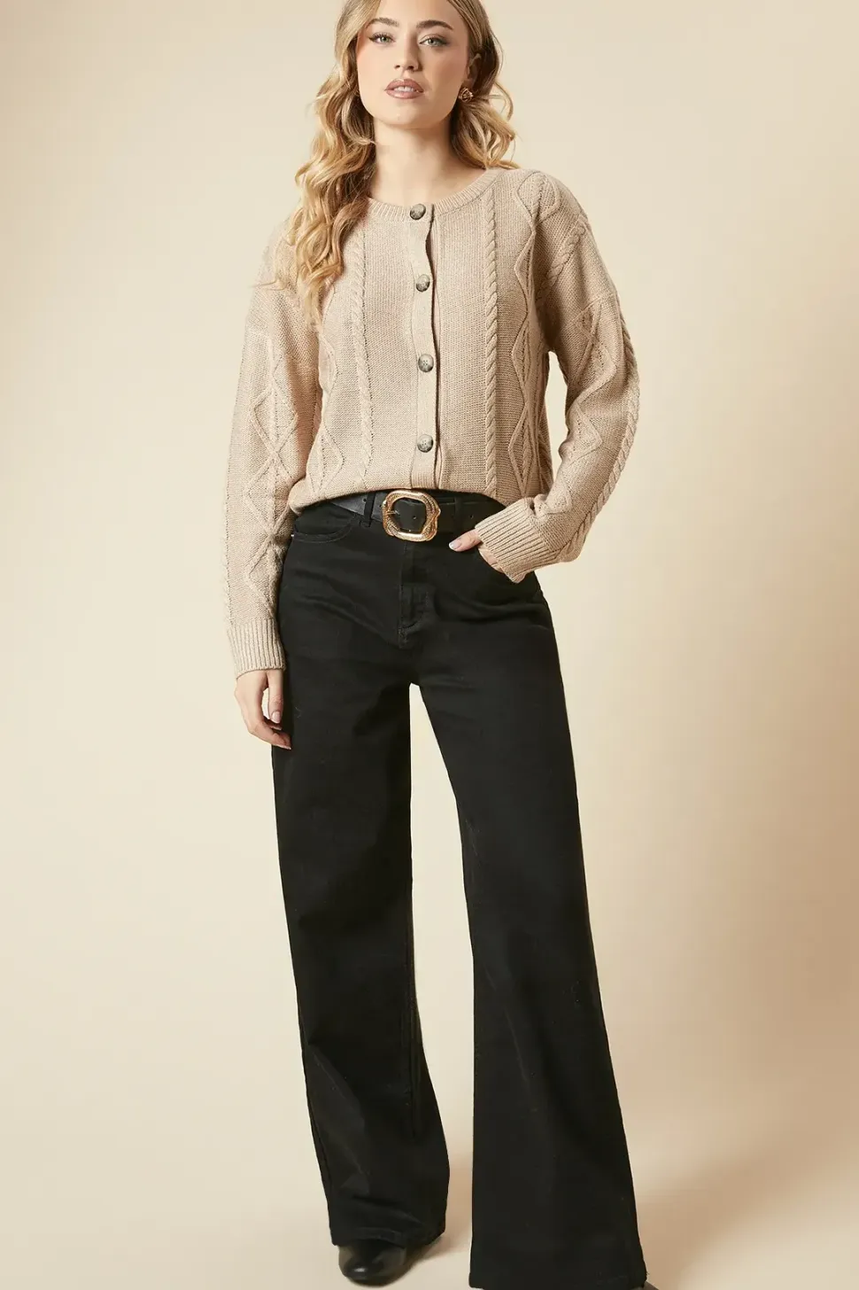 Cable Front Button Down Cardigan