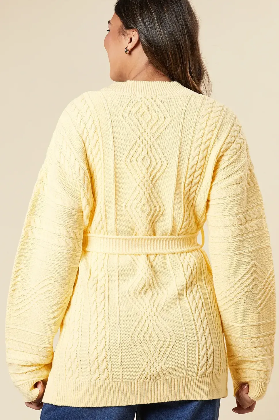 Cable Knit Belted Edge To Edge Cardigan