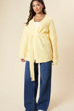 Cable Knit Belted Edge To Edge Cardigan
