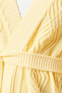 Cable Knit Belted Edge To Edge Cardigan