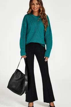 Cable Knit Crew Neck Jumper In Dark Green