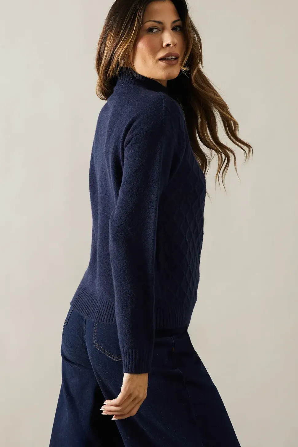 Cable Knit High Neck Jumper