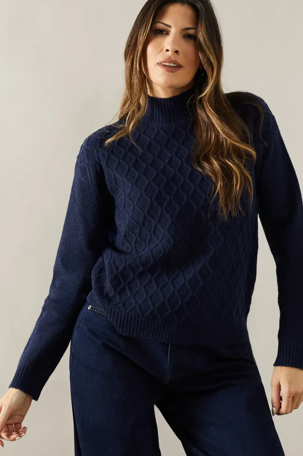 Cable Knit High Neck Jumper