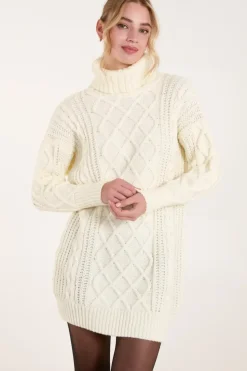 Cable Knit Roll Neck Jumper Dress