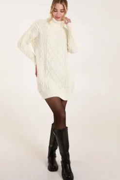 Cable Knit Roll Neck Jumper Dress