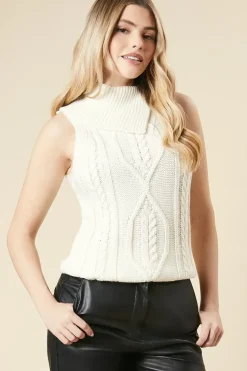 Cable Knit Split Neck Knitted Vest