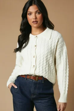 Cable Knitted Collared Cardigan