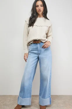 Cable Knitted Crochet Trim Detail Jumper