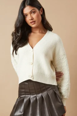 Cable Knitted Sleeves Button Down Cardigan