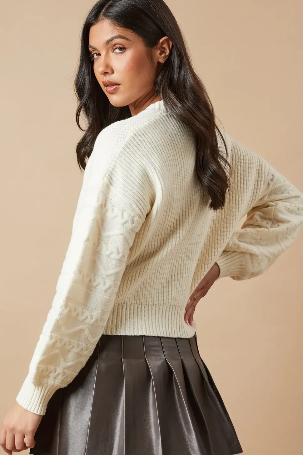 Cable Knitted Sleeves Button Down Cardigan