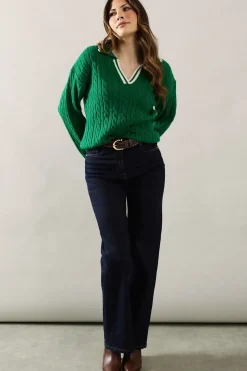 Cable Knit Tipped Collared Jumper