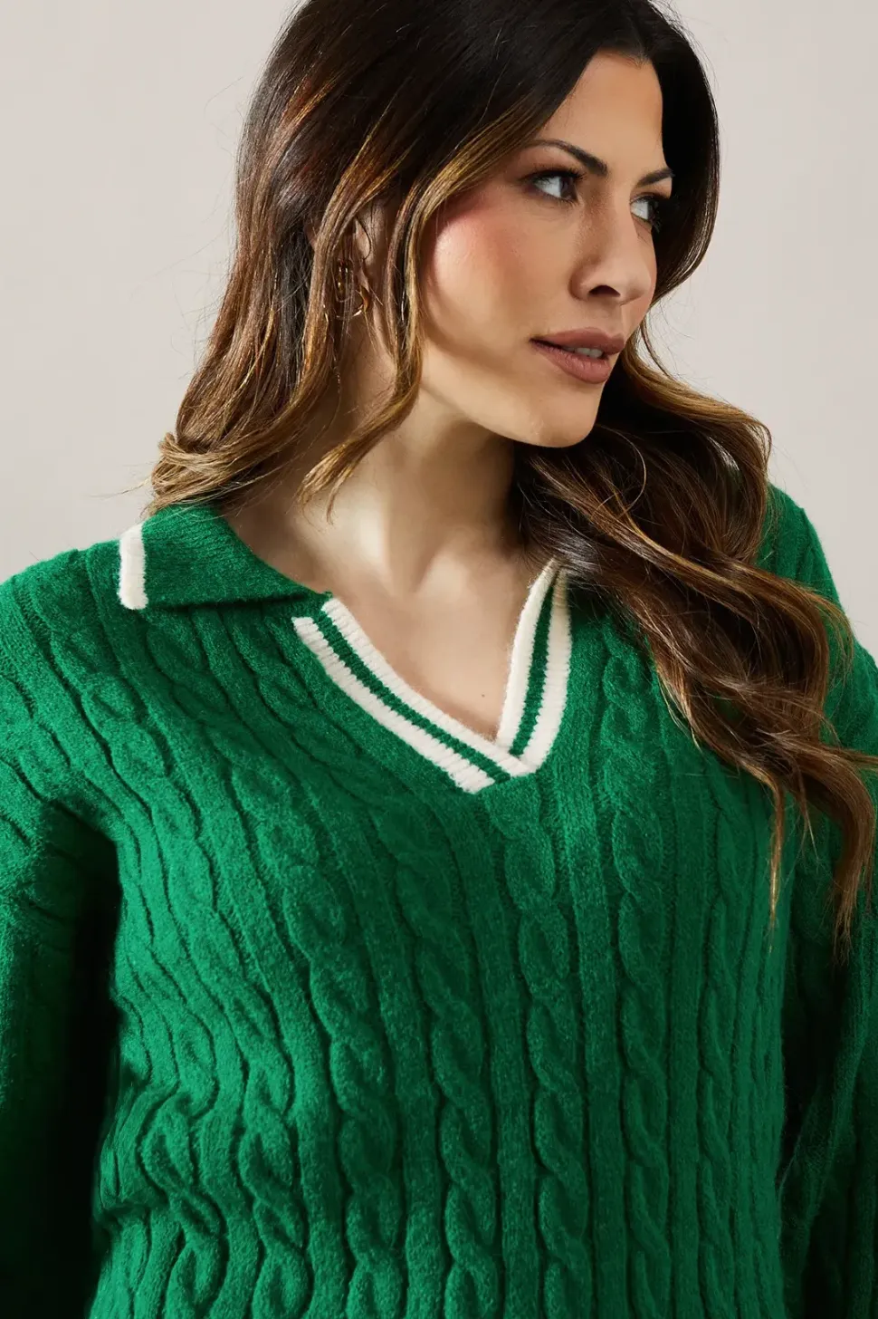 Cable Knit Tipped Collared Jumper