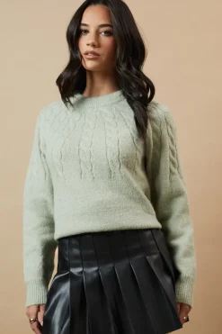 Cable Yolk Raglan Jumper With Satin Tie Back Bow
