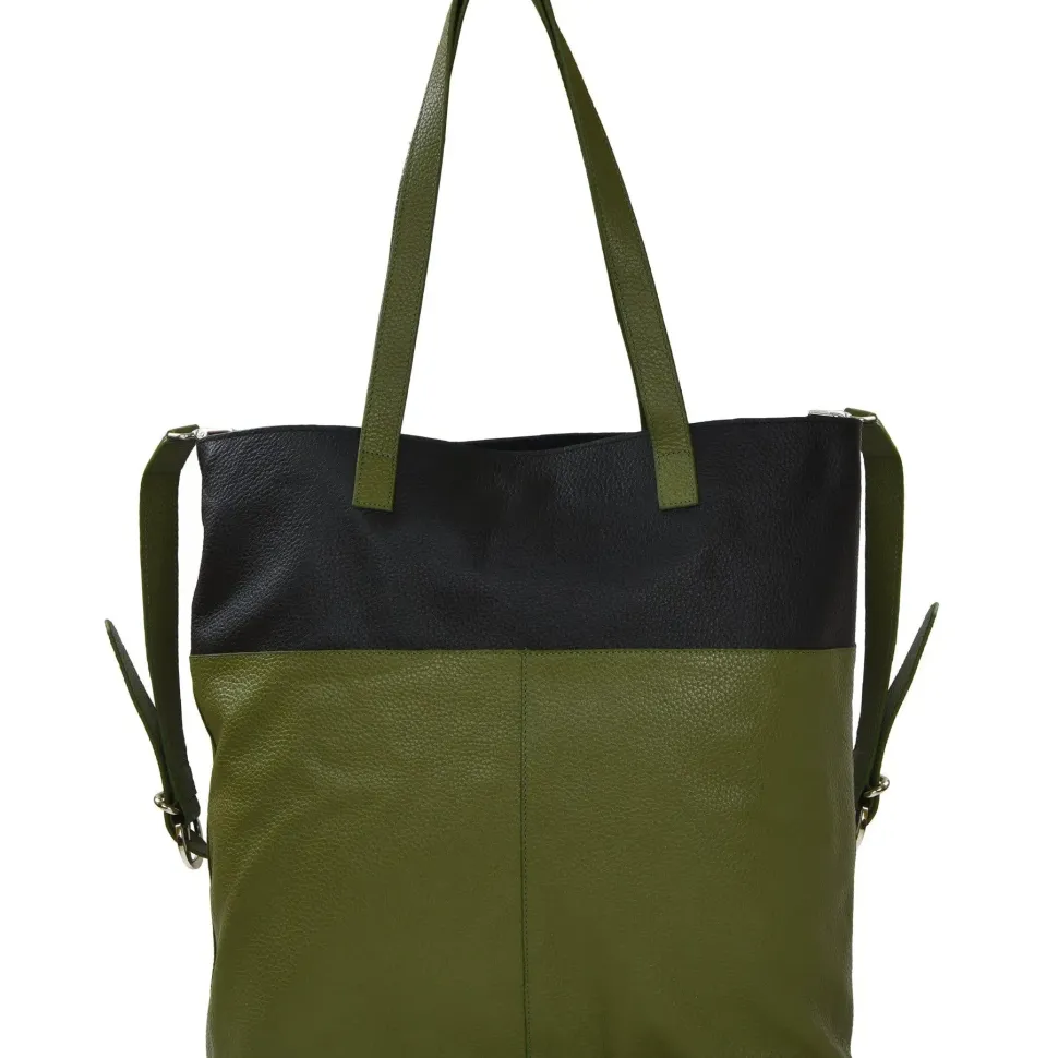 Camel Brown Colour Block Medium Leather Tote Shoulder Bag