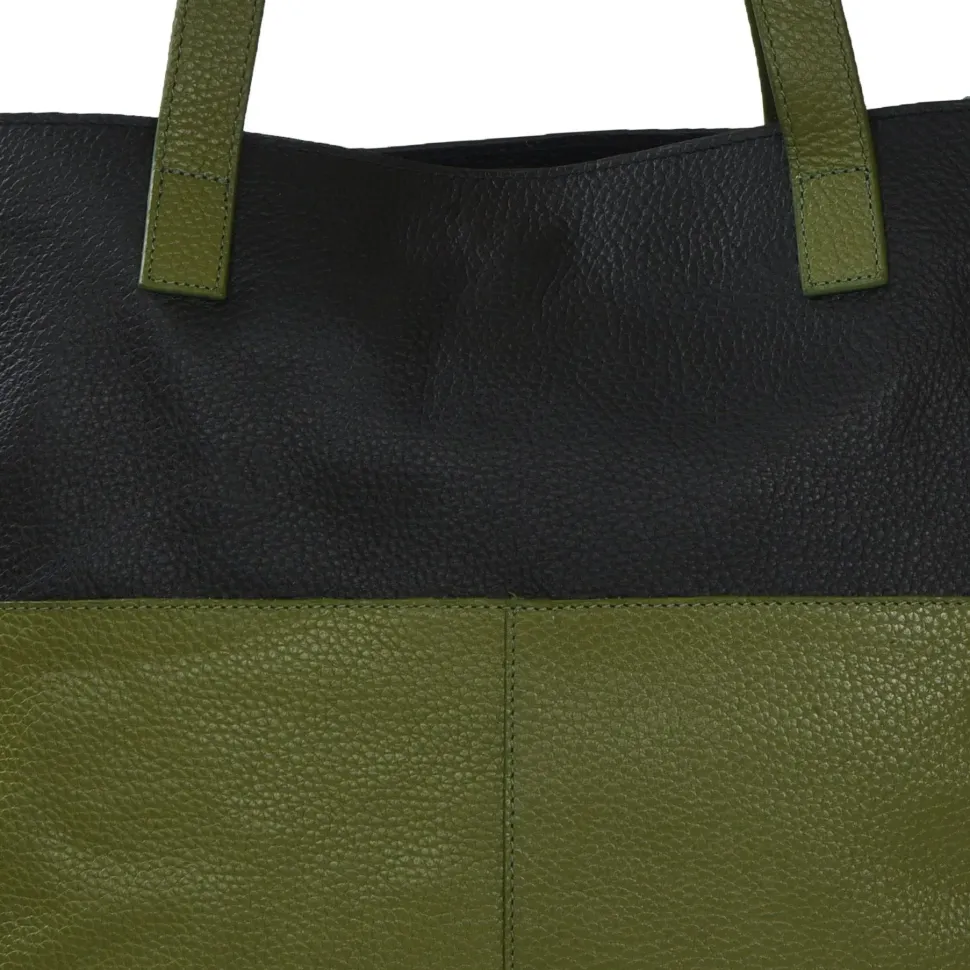 Camel Brown Colour Block Medium Leather Tote Shoulder Bag