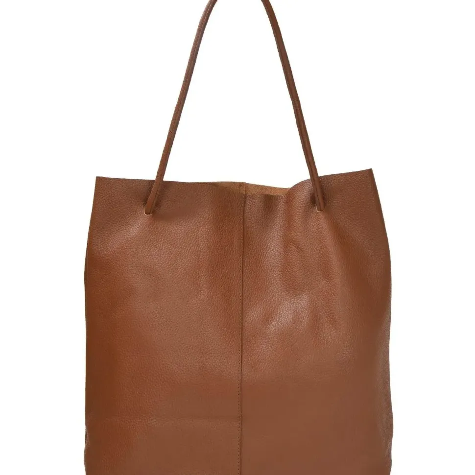 Camel Drawcord Leather Hobo Shoulder Bag