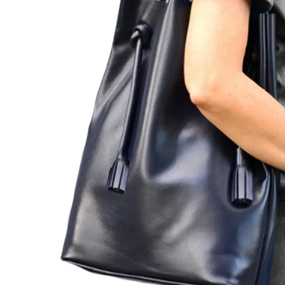 Camel Drawcord Leather Hobo Shoulder Bag