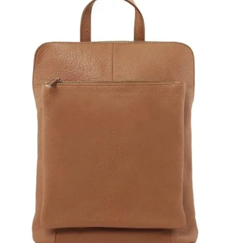 Camel Soft Pebbled Leather Pocket Backpack | BYEYL