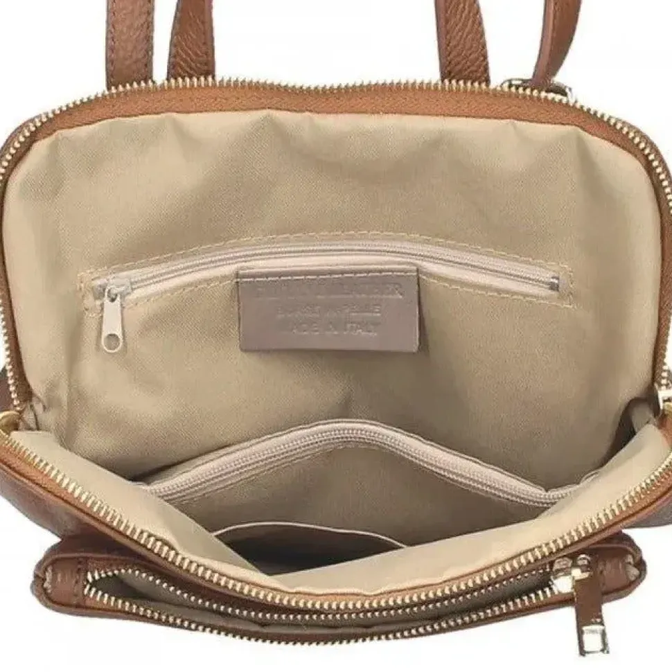 Camel Soft Pebbled Leather Pocket Backpack | BYEYL