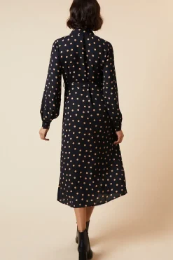 Camel Spot Button Through Midi Shirt Dress