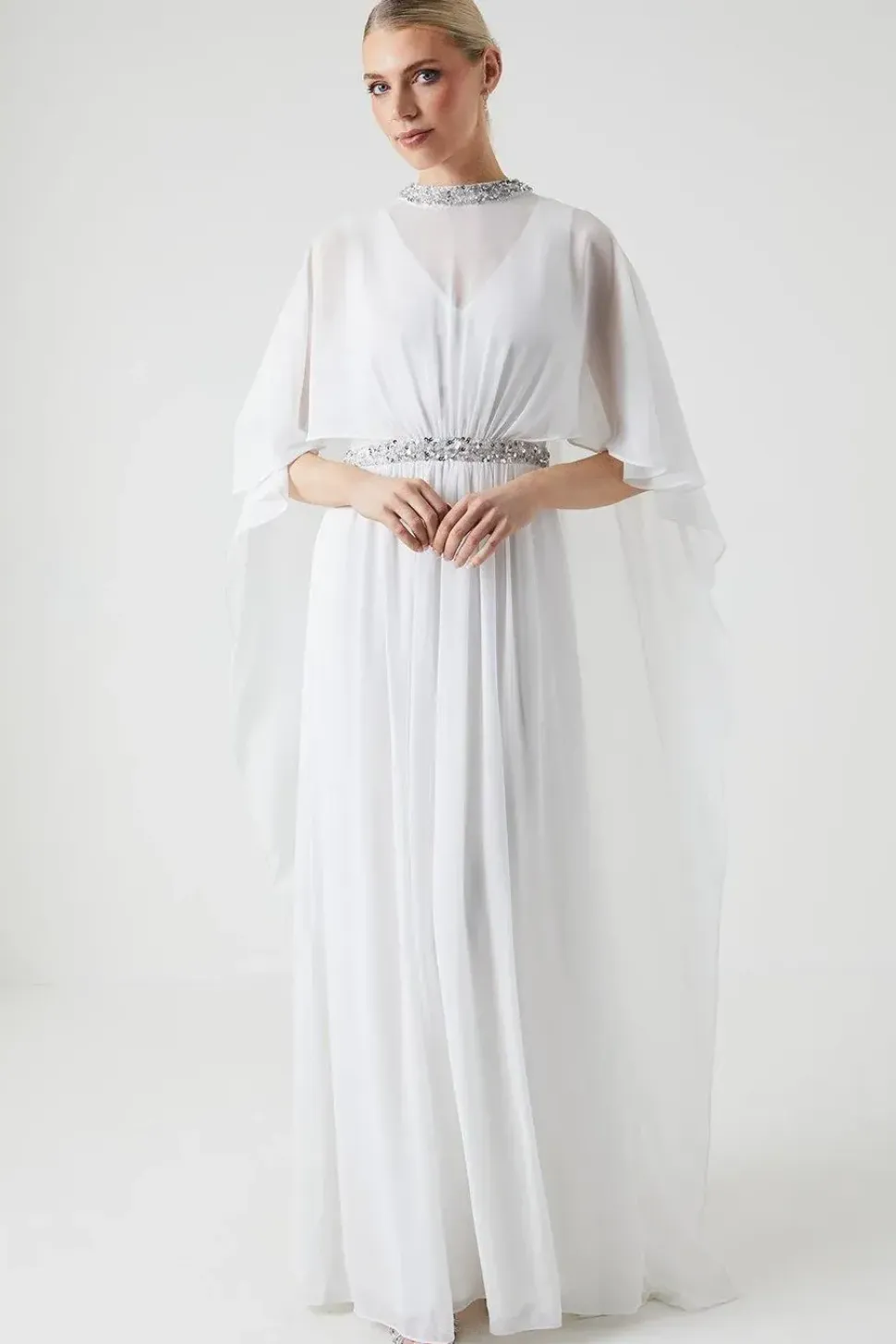 Cape Detail Chiffon Wedding Dress