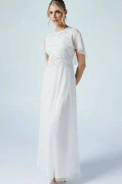Cape Detail Ombre Embellished Mesh Wedding Dress