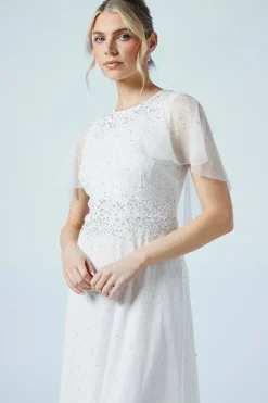 Cape Detail Ombre Embellished Mesh Wedding Dress