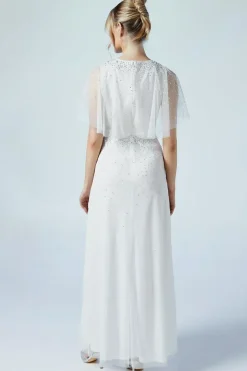 Cape Detail Ombre Embellished Mesh Wedding Dress