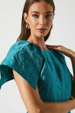 Cape Sleeve Detail Jacquard Midi Wedding Guest Dress