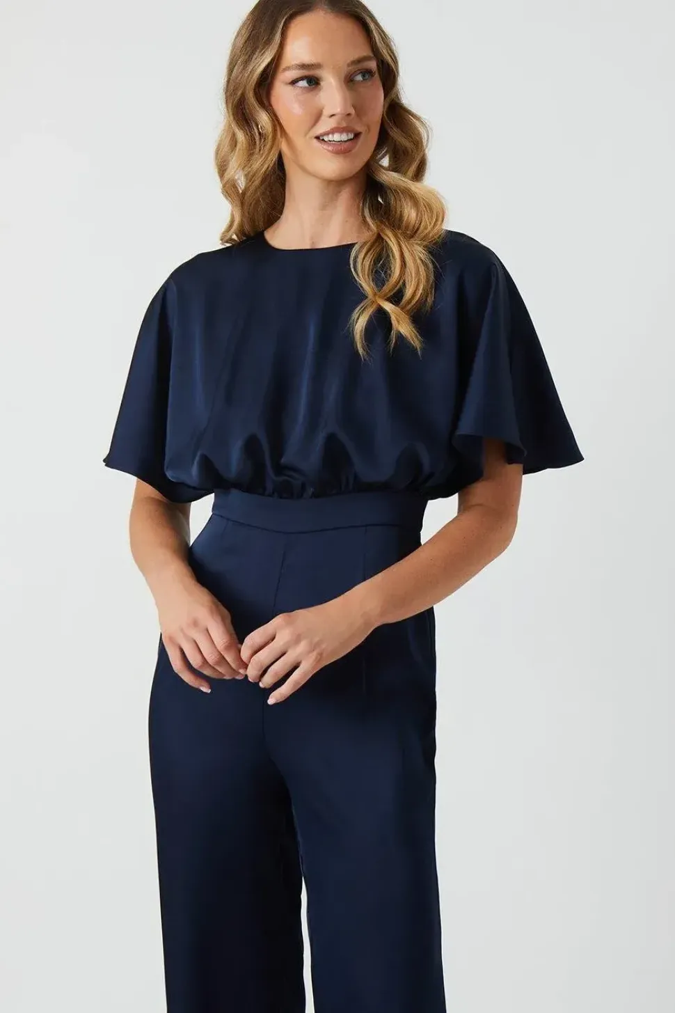 Cape Top Satin Bridesmaids Jumpsuit