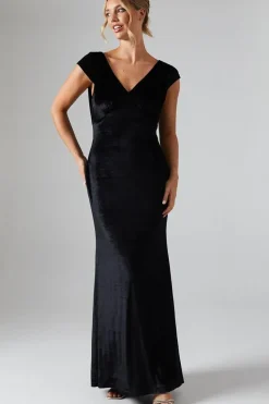 Cap Sleeve Cowl Back Velvet Bridesmaid Dress