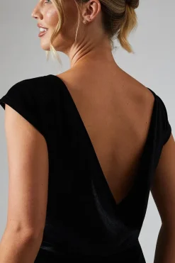 Cap Sleeve Cowl Back Velvet Bridesmaid Dress