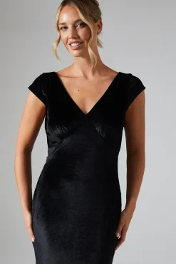 Cap Sleeve Cowl Back Velvet Bridesmaid Dress