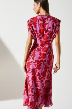 Cap Sleeve Floral Chiffon Midi Dress