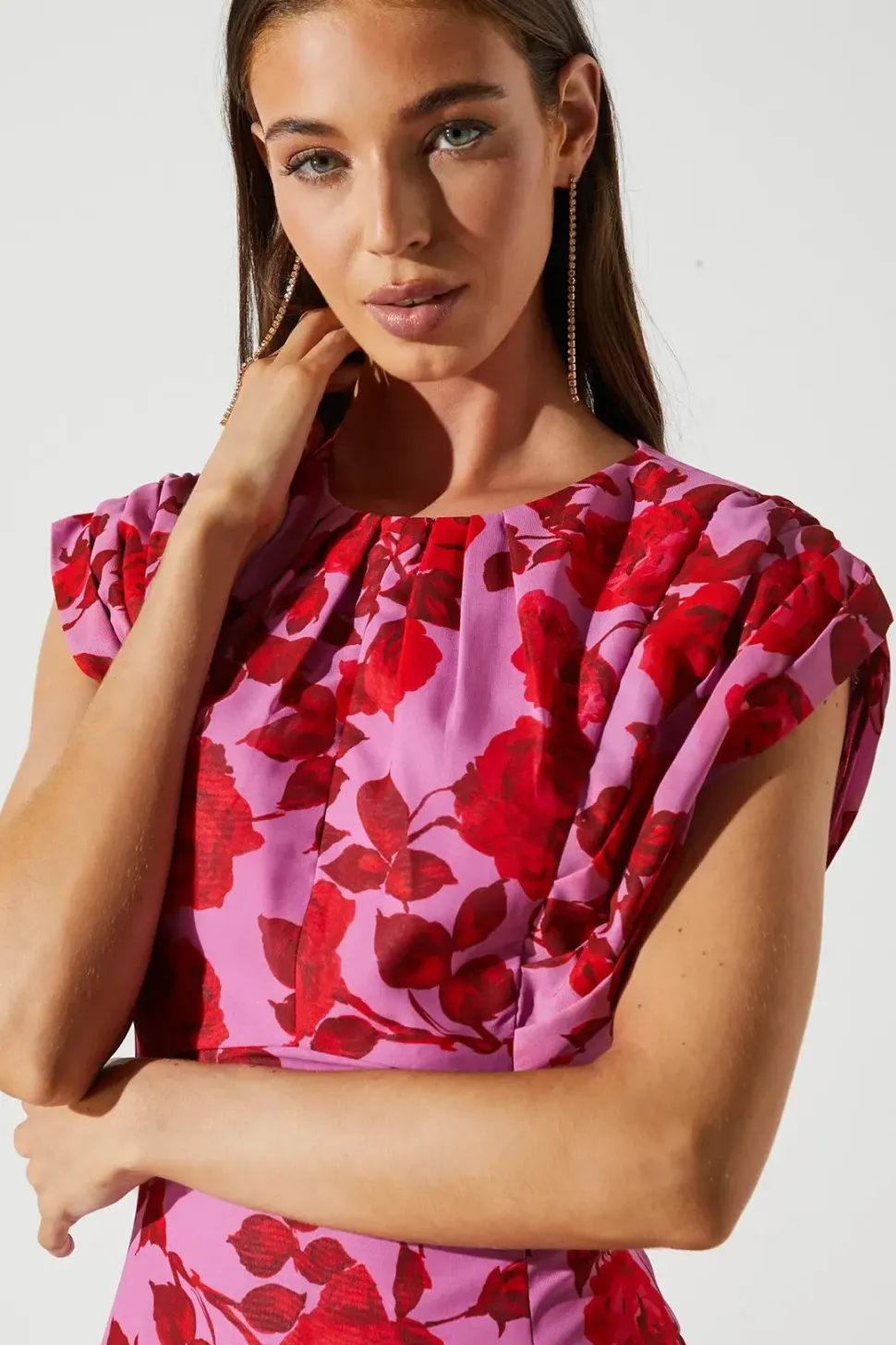 Cap Sleeve Floral Chiffon Midi Dress