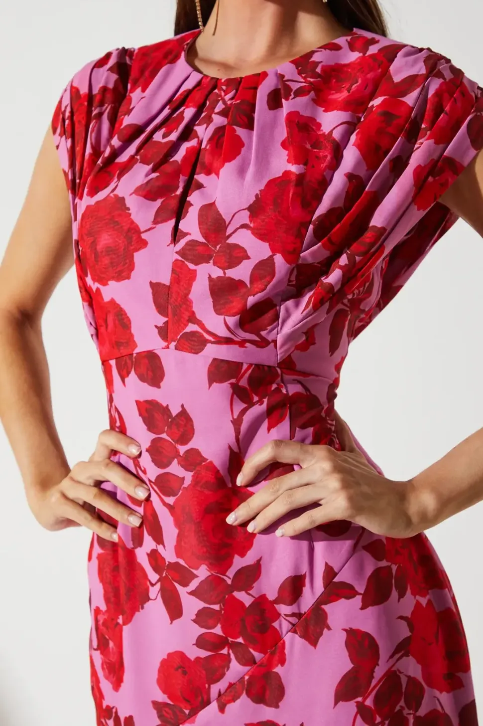 Cap Sleeve Floral Chiffon Midi Dress