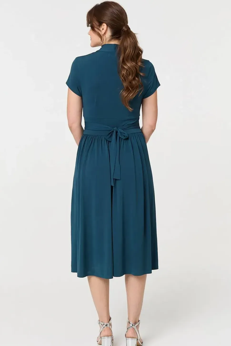 Cap Sleeve Tie Waist Jersey Midi Dress