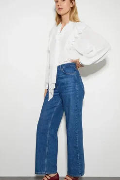Cassie Broderie Frill Tie-Neck Blouse Ivory