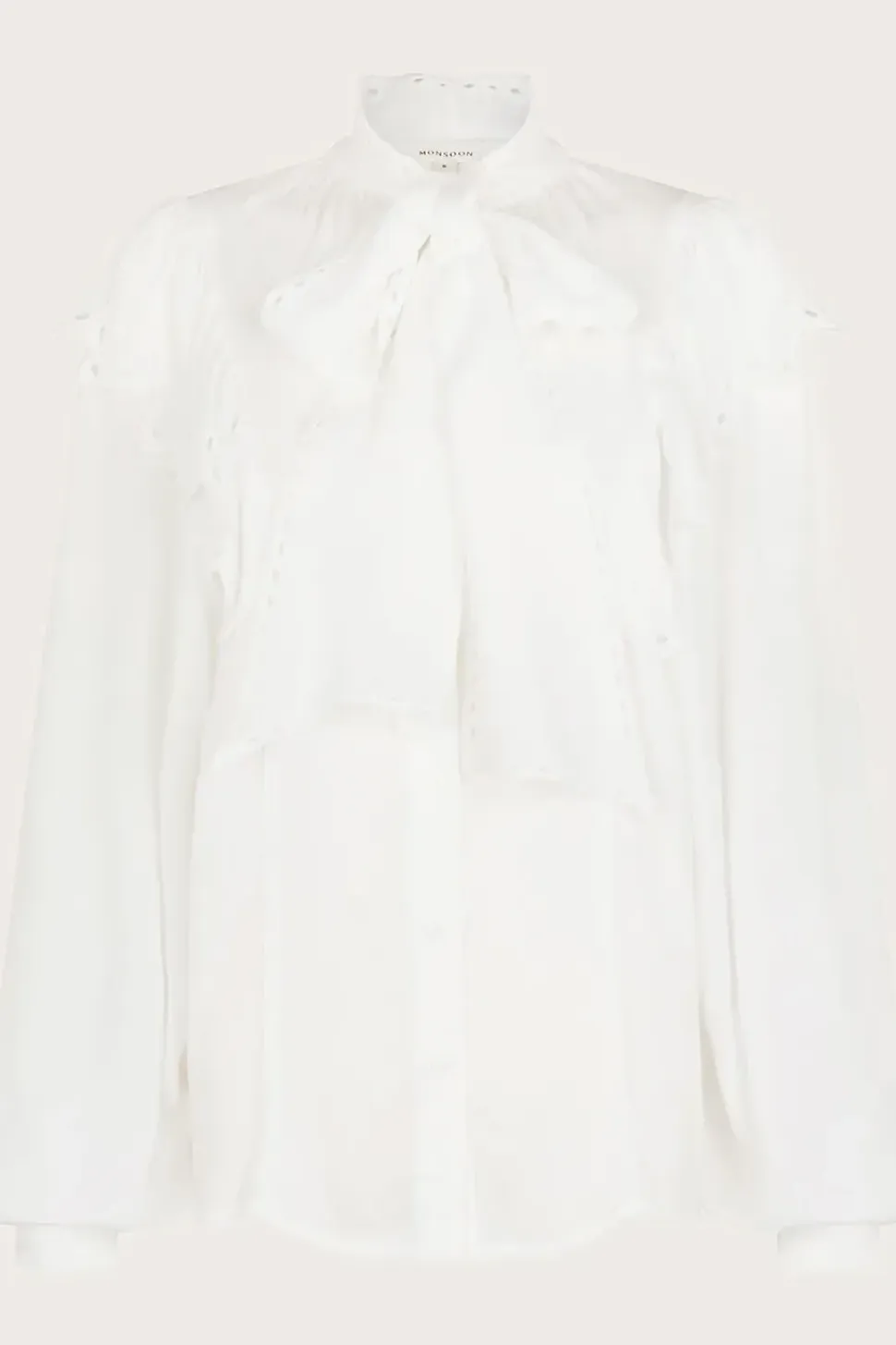 Cassie Broderie Frill Tie-Neck Blouse Ivory