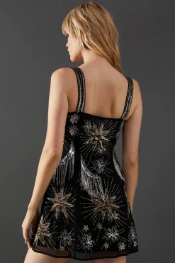 Celestial Hand Embellished Sequin Strappy Flippy Mini Dress