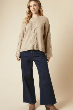 Centre Front Cable Design Crew Neck Jumper