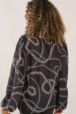 Chain Print Knot Detail Collared Blouse