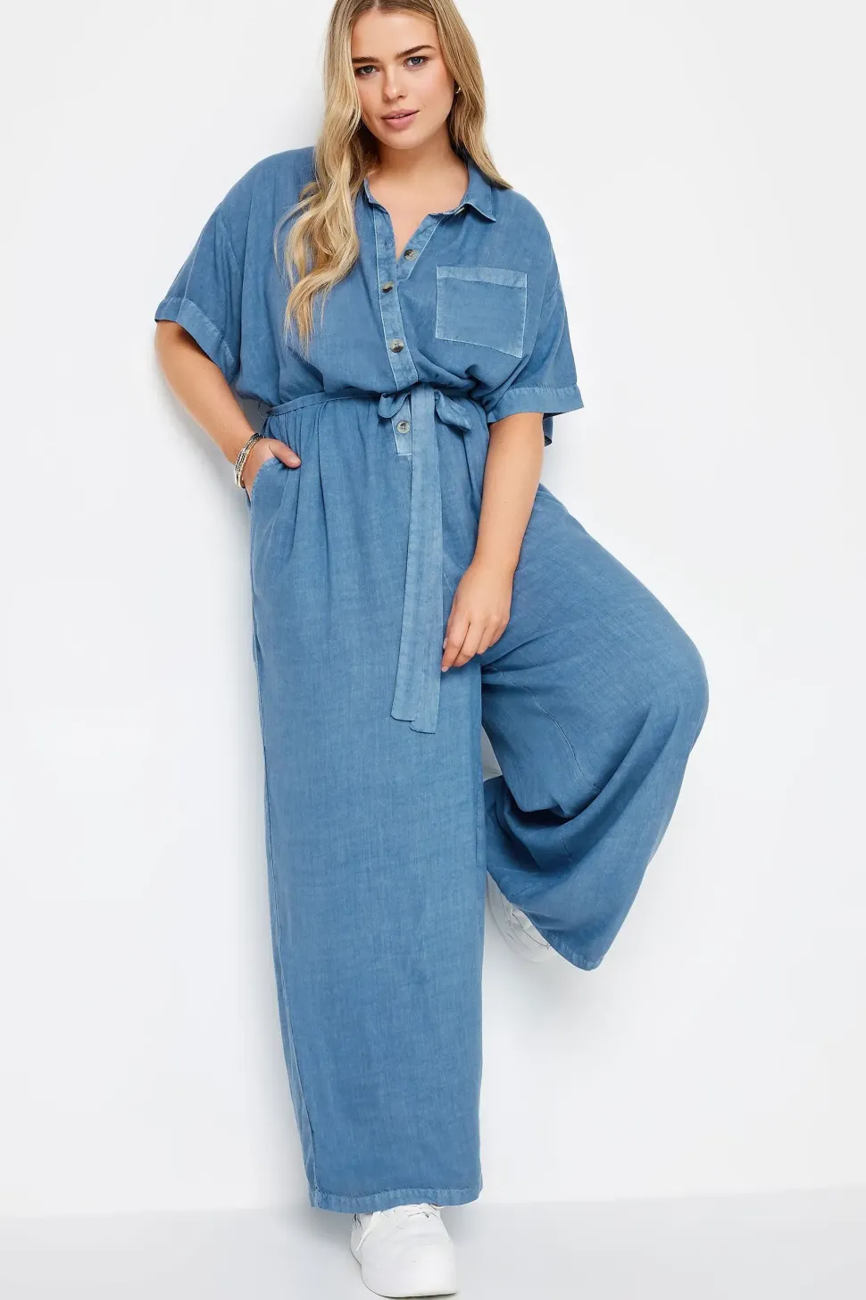 Chambray Wide Leg Jumpsuit