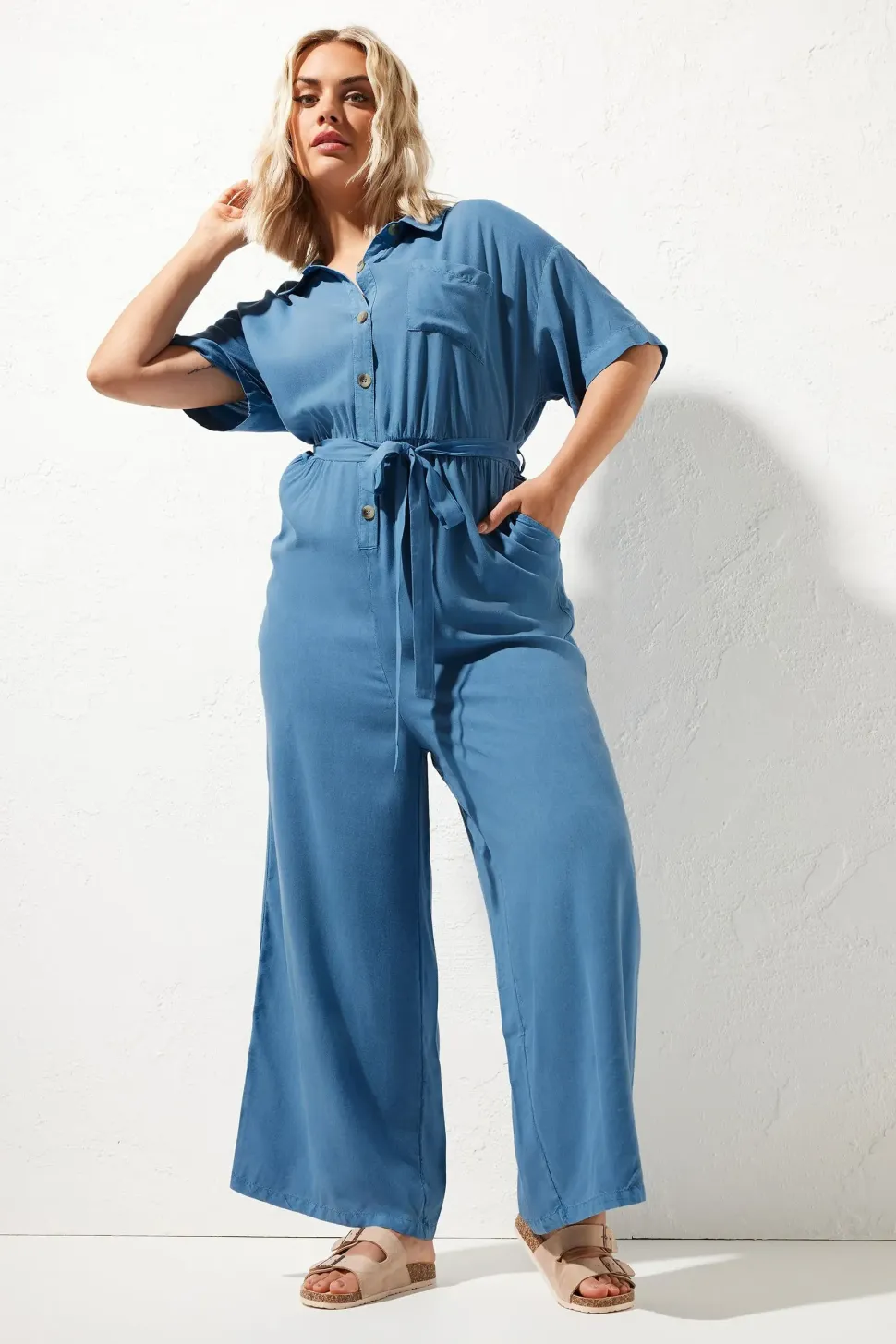 Chambray Wide Leg Jumpsuit