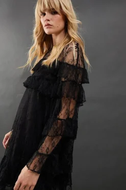 Chantilly Lace Tier Mini Smock Dress