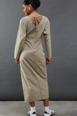 Check Batwing Channel Detail Midi Dress