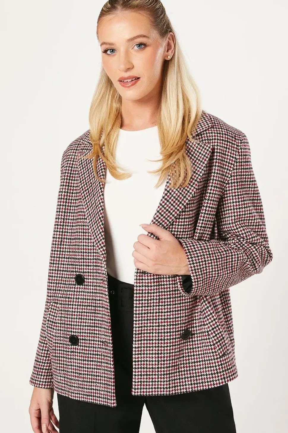 Check Double Breasted Blazer Coat