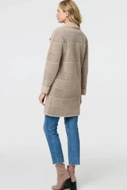 Checked Button Front Thigh Length Trench Coat